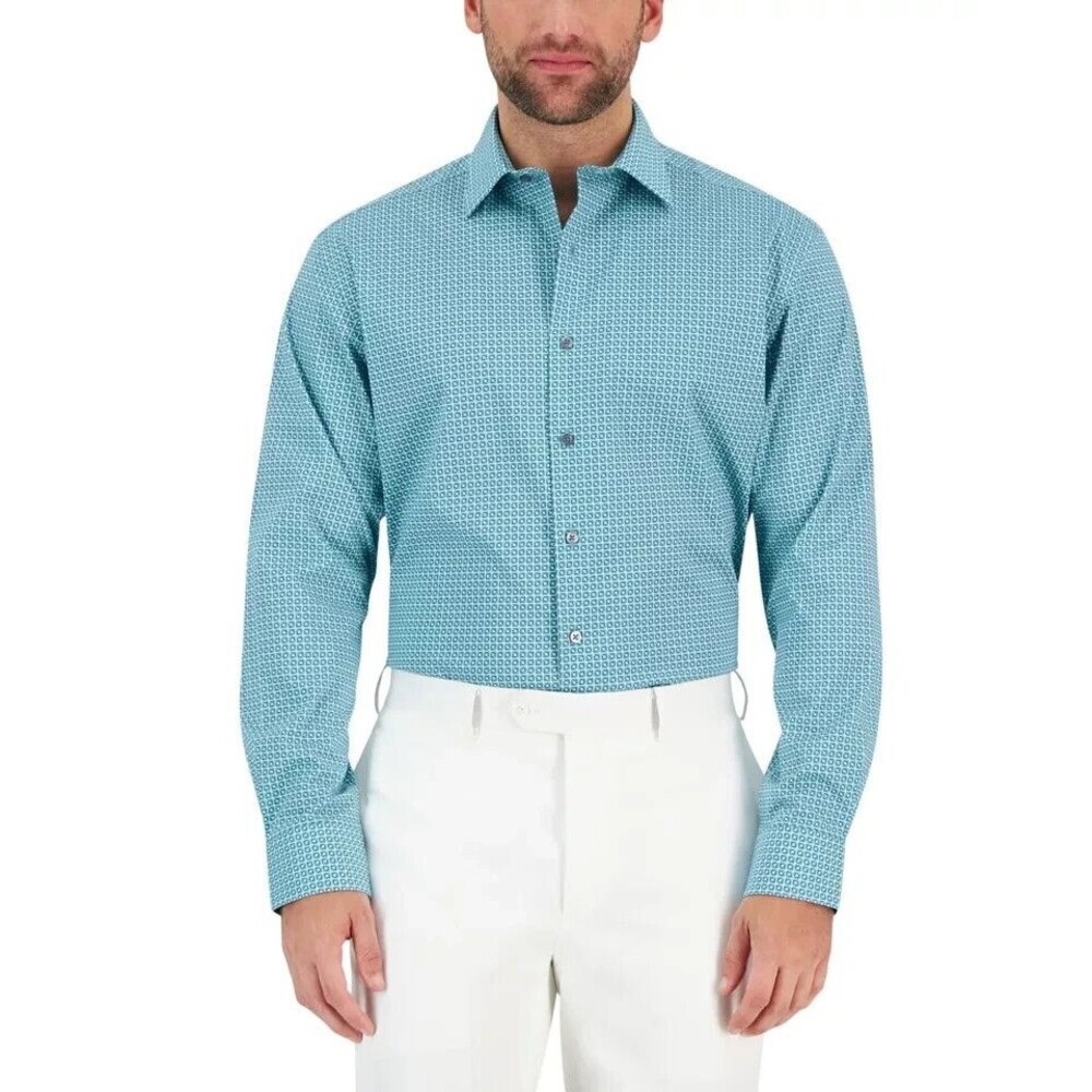 Alfani Men's Cotton Dress Shirt Geo Print Regular Classic Fit Stain Resistant